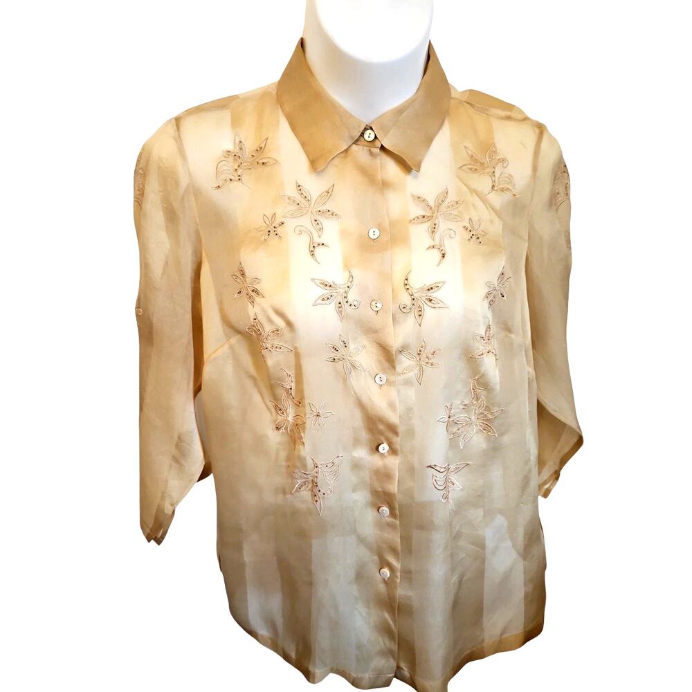 Lane Bryant Embroidered Silk Sheer Blouse Sz 26/28